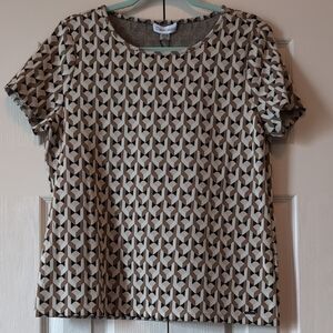 Calvin Klein Black and Tan Boxy Short Sleeve Blouse
